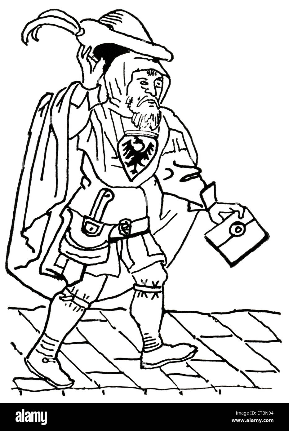 Imperial Briefzusteller, Österreich, 1450, "Klassische Portfolio der primitiven Carrier" von Marshall M. Kirman, Welt Eisenbahn Publ. Co., Illustration, 1895 Stockfoto