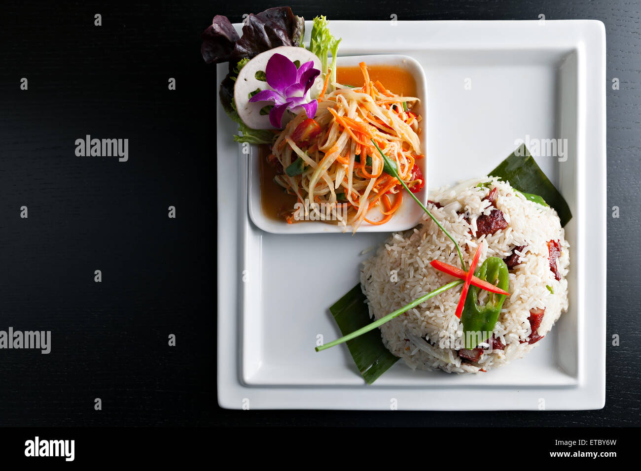 Thai Schweinefleisch und Reis Stockfoto