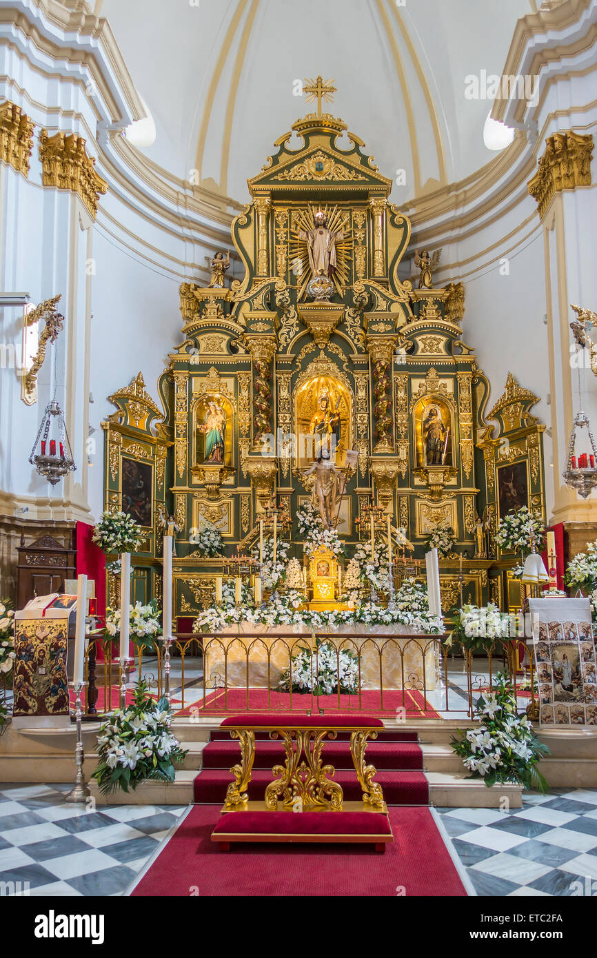 Kirchplatz der Altstadt von Marbella, Kirche unserer Lieben Frau von der Menschwerdung (Iglesia Mayor de la Encarnación) Spanien Stockfoto