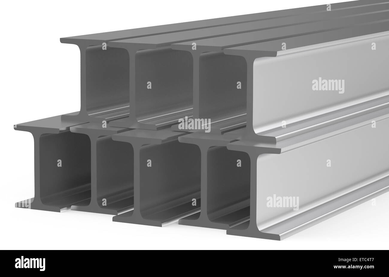 gerollt aus Metall H-Beam isoliert auf weißem Hintergrund Stockfoto