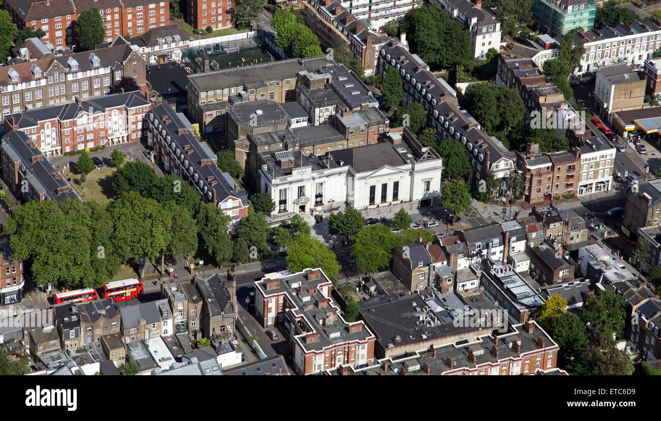 Luftaufnahme von Islington Rathaus auf Upper Street, London, N1, UK Stockfoto