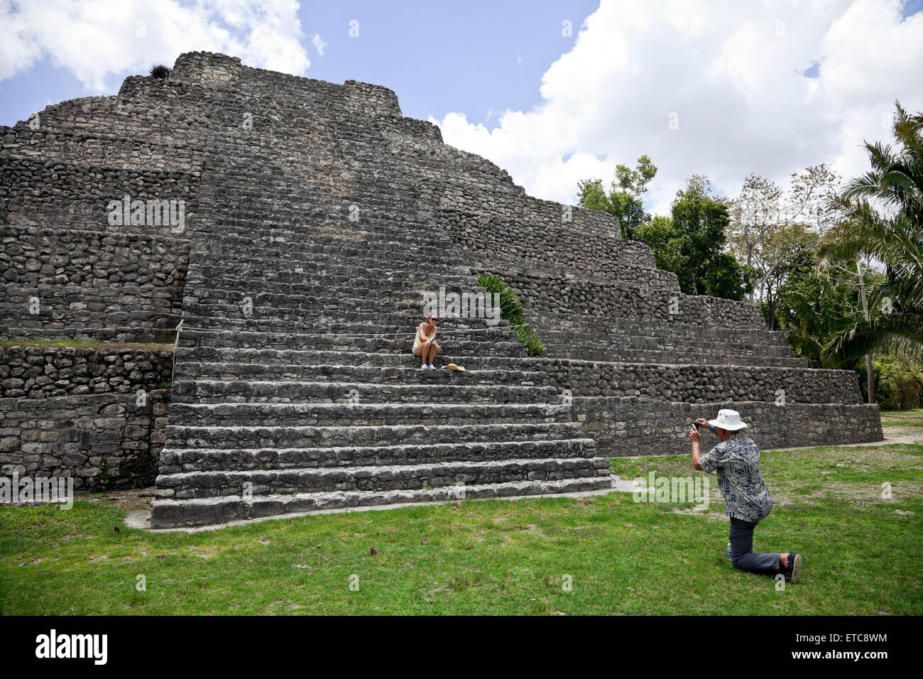 Ein beliebter Tagesausflug für Kreuzfahrt-Passagiere, Chacchoben an der mexikanischen Riviera wurde von den Maya schon 200 v. Chr. besiedelt. Stockfoto