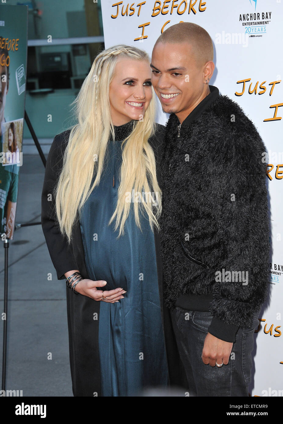 LOS ANGELES, CA - 20. April 2015: Evan Ross, Sohn von Diana Ross & Frau Ashlee Simpson bei der Premiere seines Films "Just bevor ich gehen" am Arclight Theater, Hollywood. Stockfoto