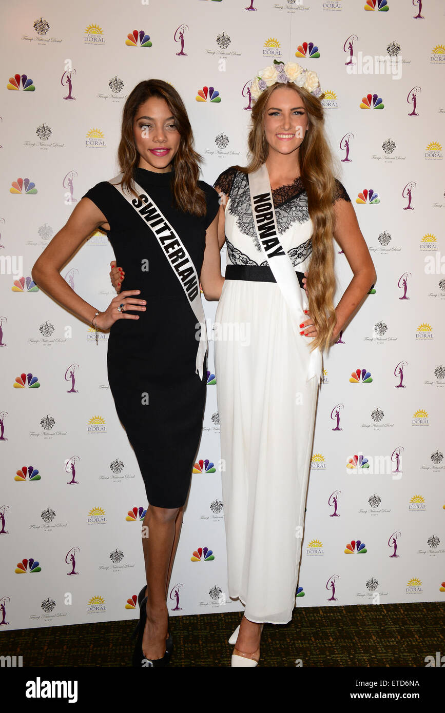 Miss Universe 2015 Presse Festmahl am Miami International Crown Plaza Hotel Featuring: Miss Schweiz Zoe Metthez, Miss Norwegen Elise Dalby Where: Miami, Florida, USA bei: Kredit-20. Januar 2015: JLN Photography/WENN.com Stockfoto