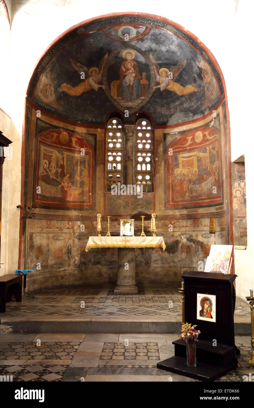 Apsis der linken Seite der Basilika di Santa Maria in Cosmedin in Rom. Stockfoto