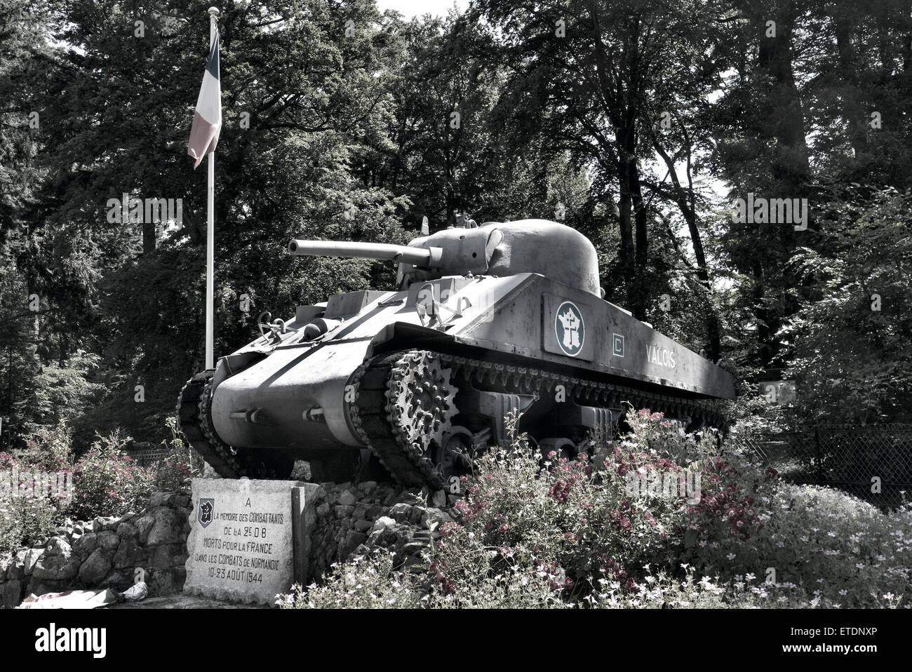 Normandie Sherman Tank Zweiter Weltkrieg-Denkmal in der Nähe von Alencon Frankreich Stockfoto