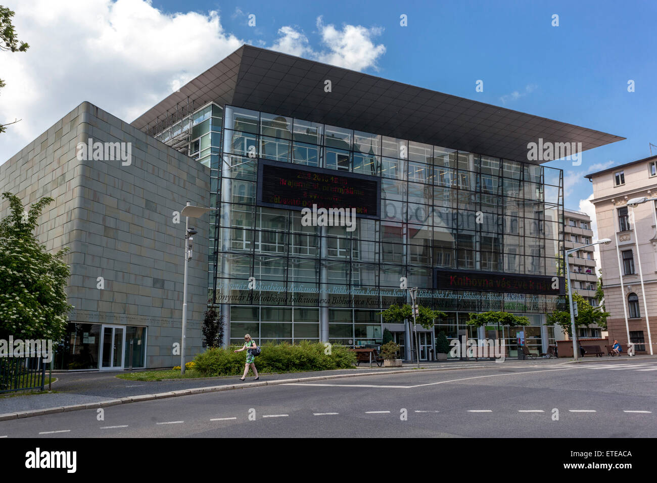 Liberec, Nord böhmischen Stadt, regionale wissenschaftliche Bibliothek und die jüdische Synagoge, Tschechische Republik Stockfoto