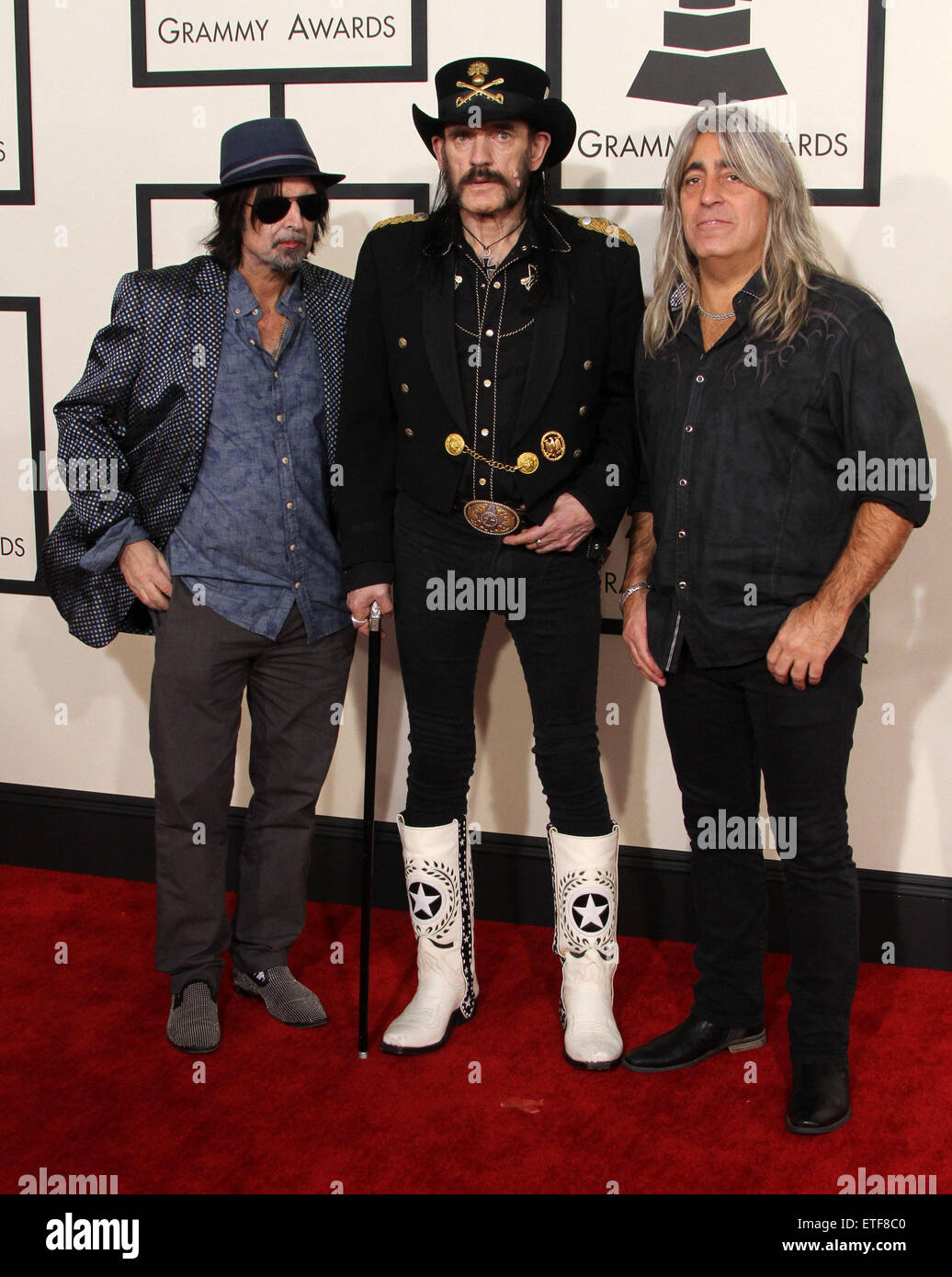 57th annual GRAMMY Awards statt, bei dem Staples Center - Red Carpet Ankünfte mit: Ian Kilmister, Phil Campbell, Mikkey Dee wo: Los Angeles, California, Vereinigte Staaten von Amerika bei: Kredit-8. Februar 2015: Adriana M. Barraza/WENN.com Stockfoto