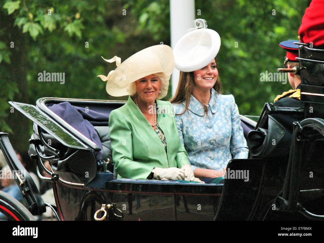 London, UK, 13. Juni 2015: Kate Middleton, Prinz Harry & Camilla Rosemary an der Queen's Birthday Parade, "Trooping Foto Foto die Farbe' Stockfoto