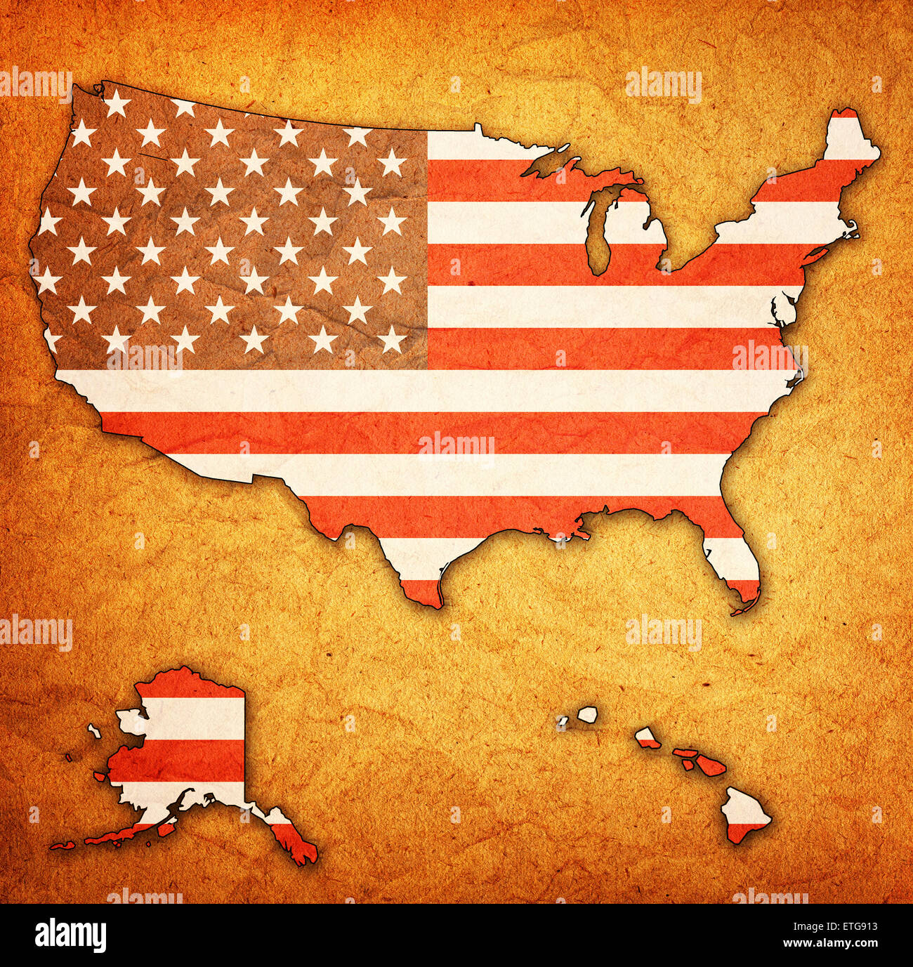 USA-Flagge auf Karte der Vereinigten Staaten von Amerika mit Rand Stockfoto