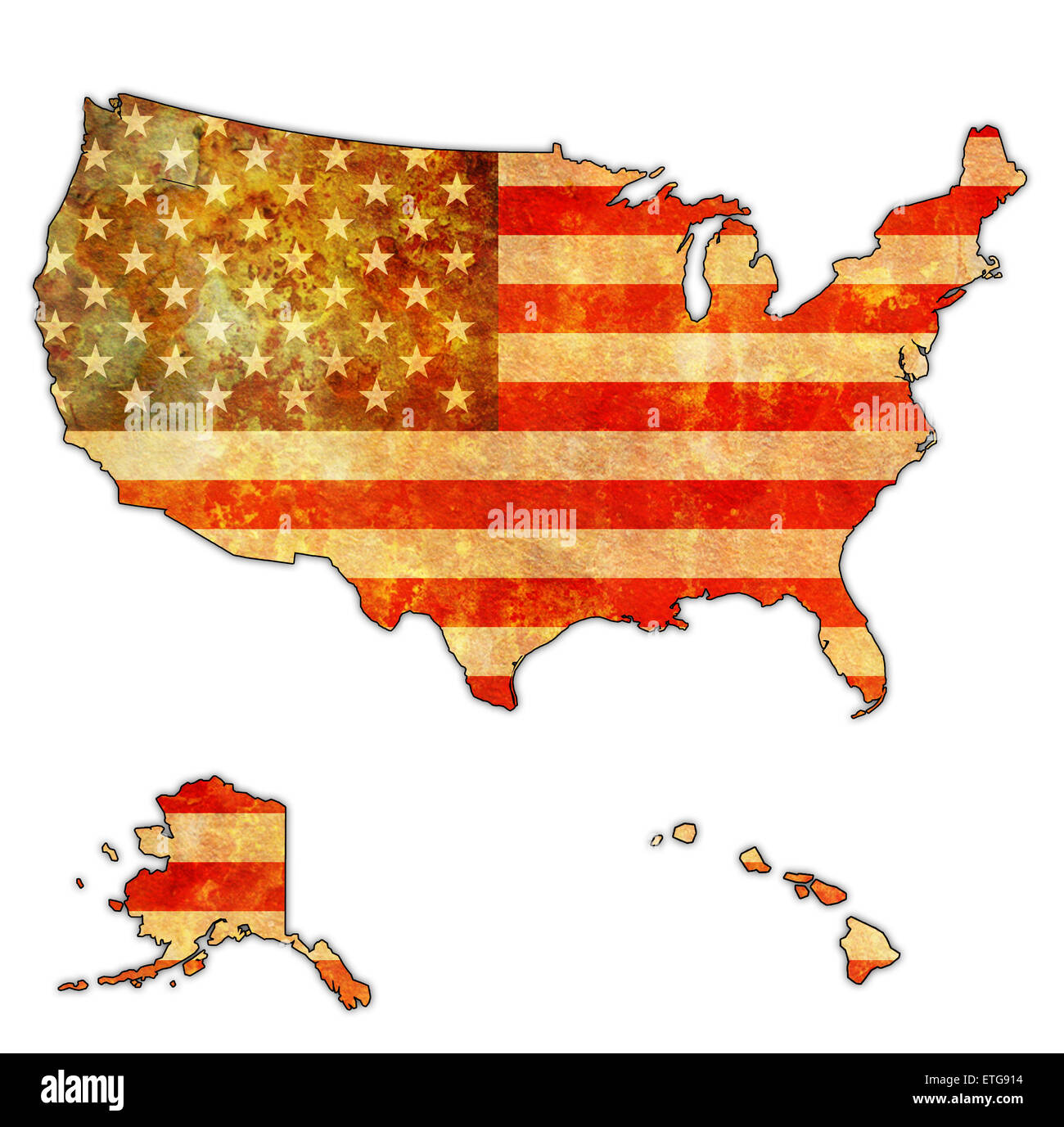 USA-Flagge auf Karte der Vereinigten Staaten von Amerika mit Rand Stockfoto
