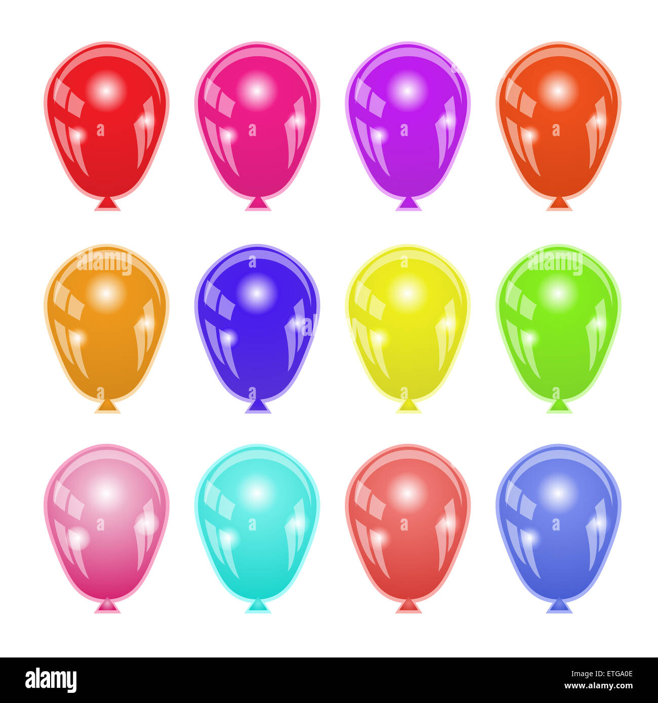 Reihe von bunten Luftballons, Isolated on White Background. Stockfoto