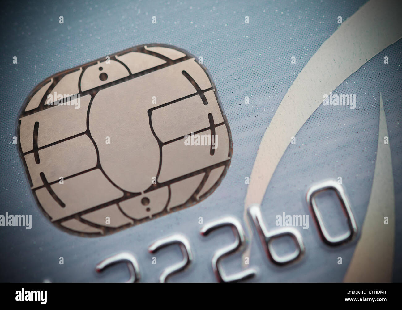 hautnah auf dem Mikrochip einer Kreditkarte Stockfoto