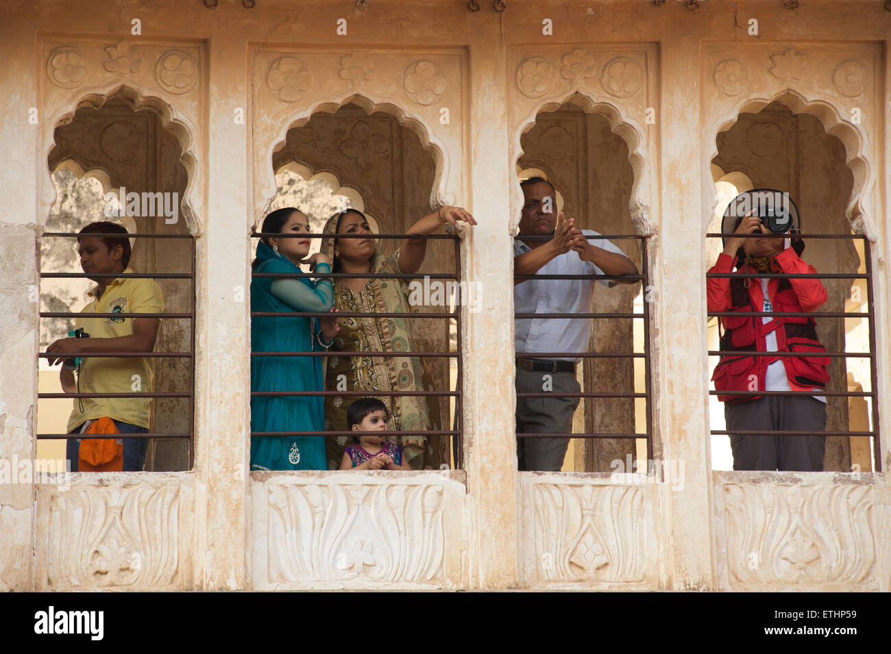 Besucher am Mehrangarh Fort, Jodhpur, Rajasthan, Indien Stockfoto