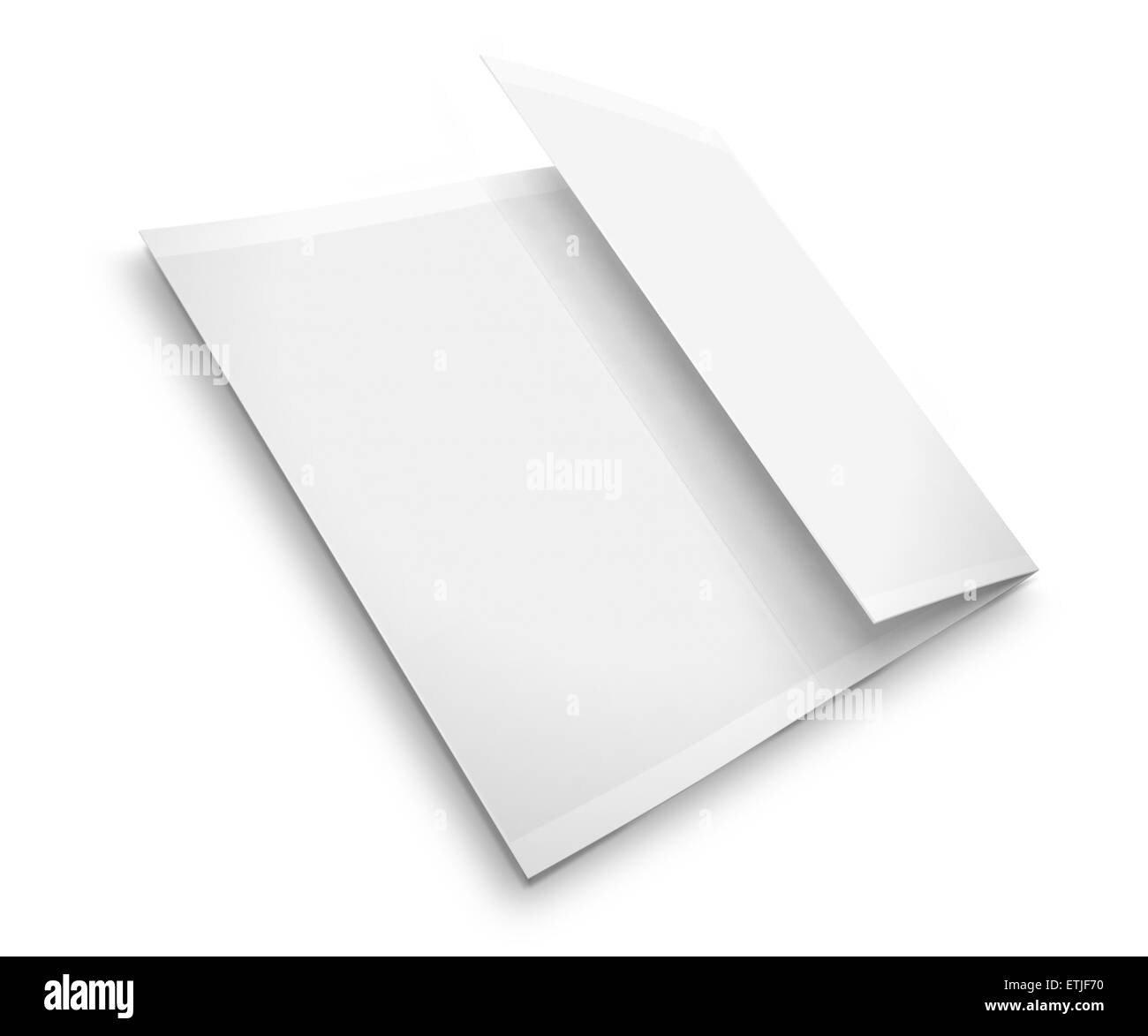 Leere Trifold Broschüre / Flyer isoliert auf weißem Hintergrund mit Schatten Zickzack gefaltet. Sehr detaillierte Darstellung. Stockfoto