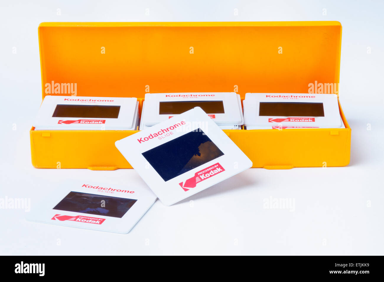 Schachtel mit Kodak Kodachrome fotografischen Transparenz Folien Stockfoto