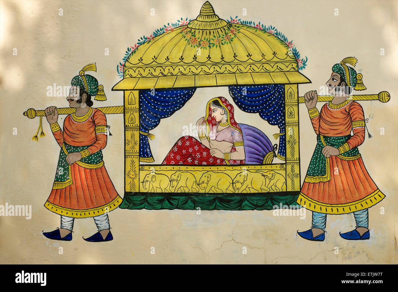 Gemälde an der Wand im Stadtschloss, Udaipur, Rajasthan, Indien Stockfoto