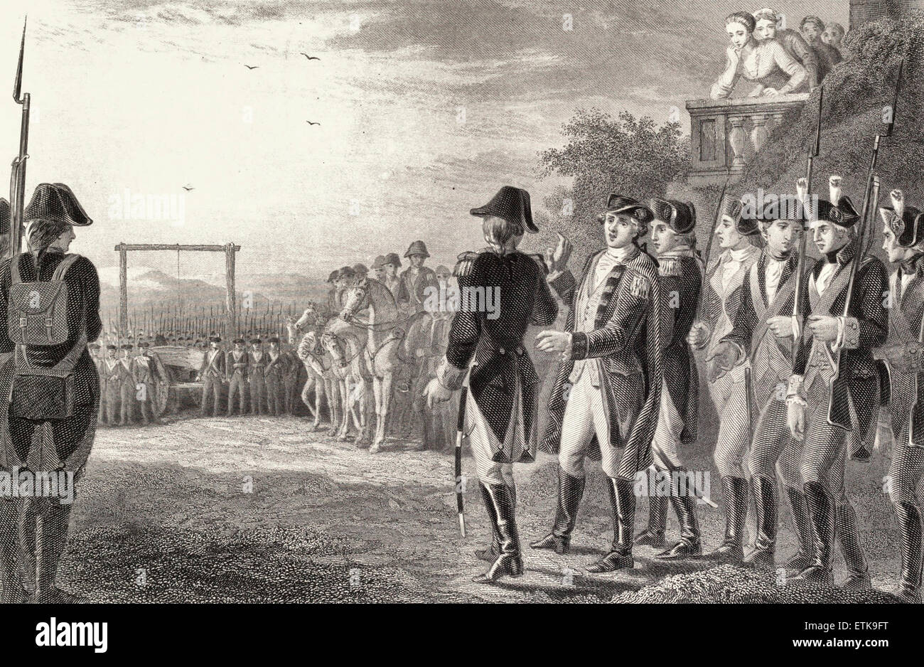 Letzten Momente von Major Andre, englischer Spion während der amerikanischen Revolution, 1780 Stockfoto