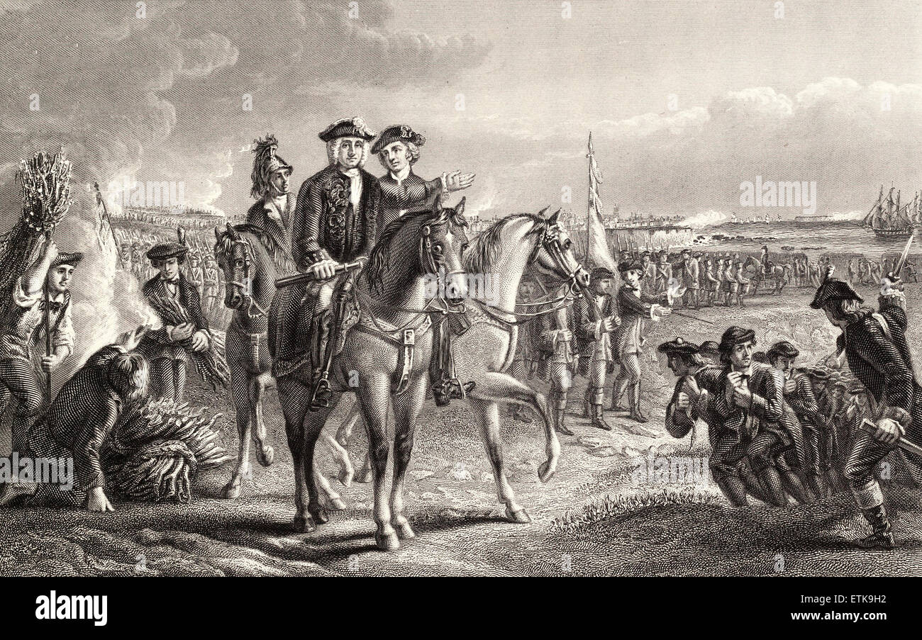 Allgemeine Pepperell bei der Belagerung von Louisburg der Belagerung von Louisbourg war eine entscheidende Schlacht des Siebenjährigen Krieges (bekannt in den Vereinigten Staaten als Franzosen- und Indianerkrieg) im Jahre 1758, die endete der französischen Kolonialzeit in Atlantik-Kanada und führte direkt zu den Verlust von Quebec 1759 und der Rest der französischen North America im Folgejahr Stockfoto