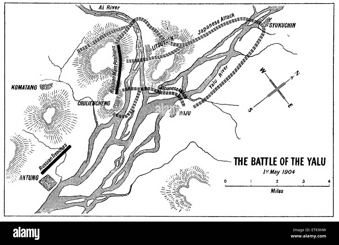 Die Schlacht von Yalu, 1. Mai 1904 - Russo-japanischer Krieg Stockfoto