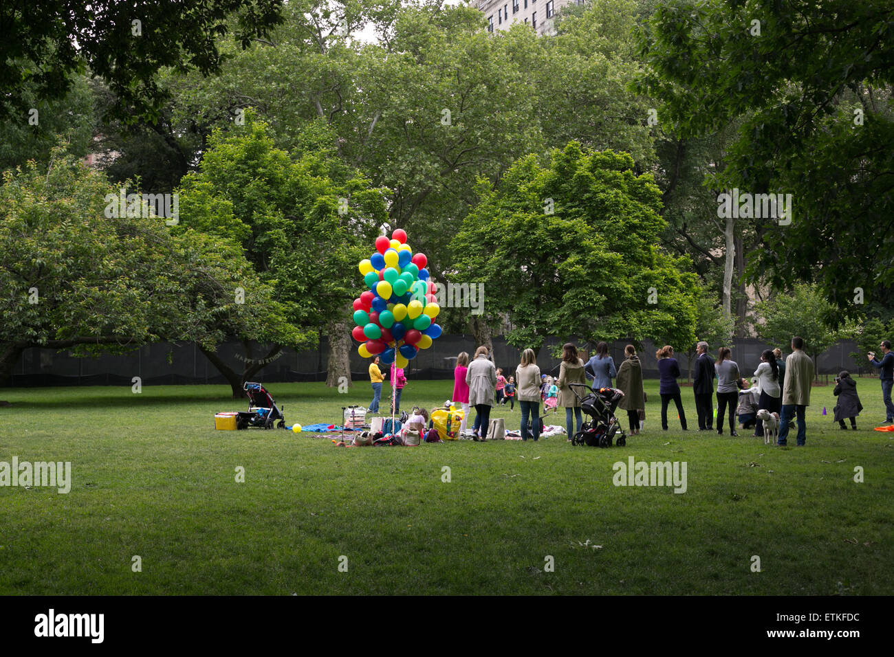 Eine Party im Central Park in New York City. Stockfoto