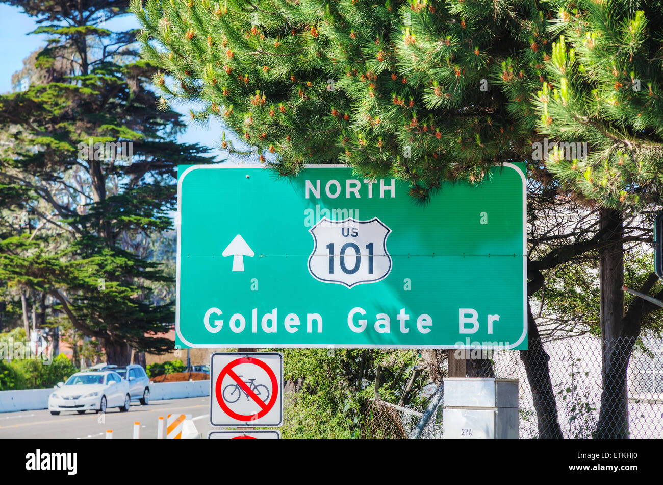 Golden Gate Brücke Zeichen in San Francisco an einem sonnigen Tag Stockfoto