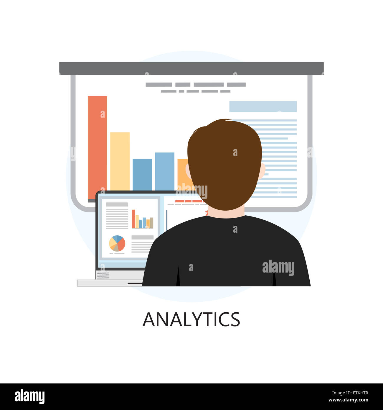 Analytik-Symbol flaches Design Konzept Isolated on White Stockfoto