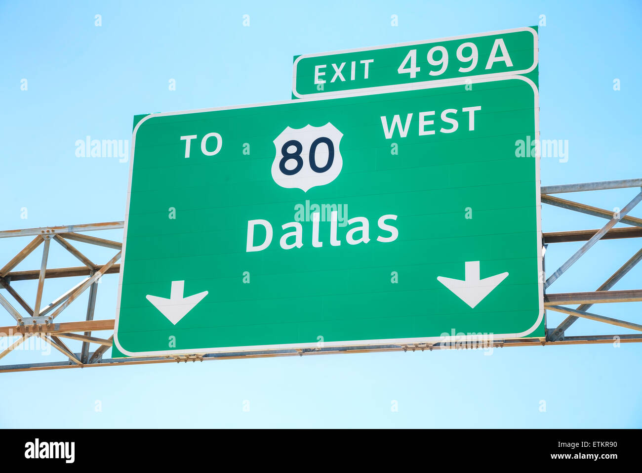 Schild mit der Richtung nach Dallas, Texas Stockfoto