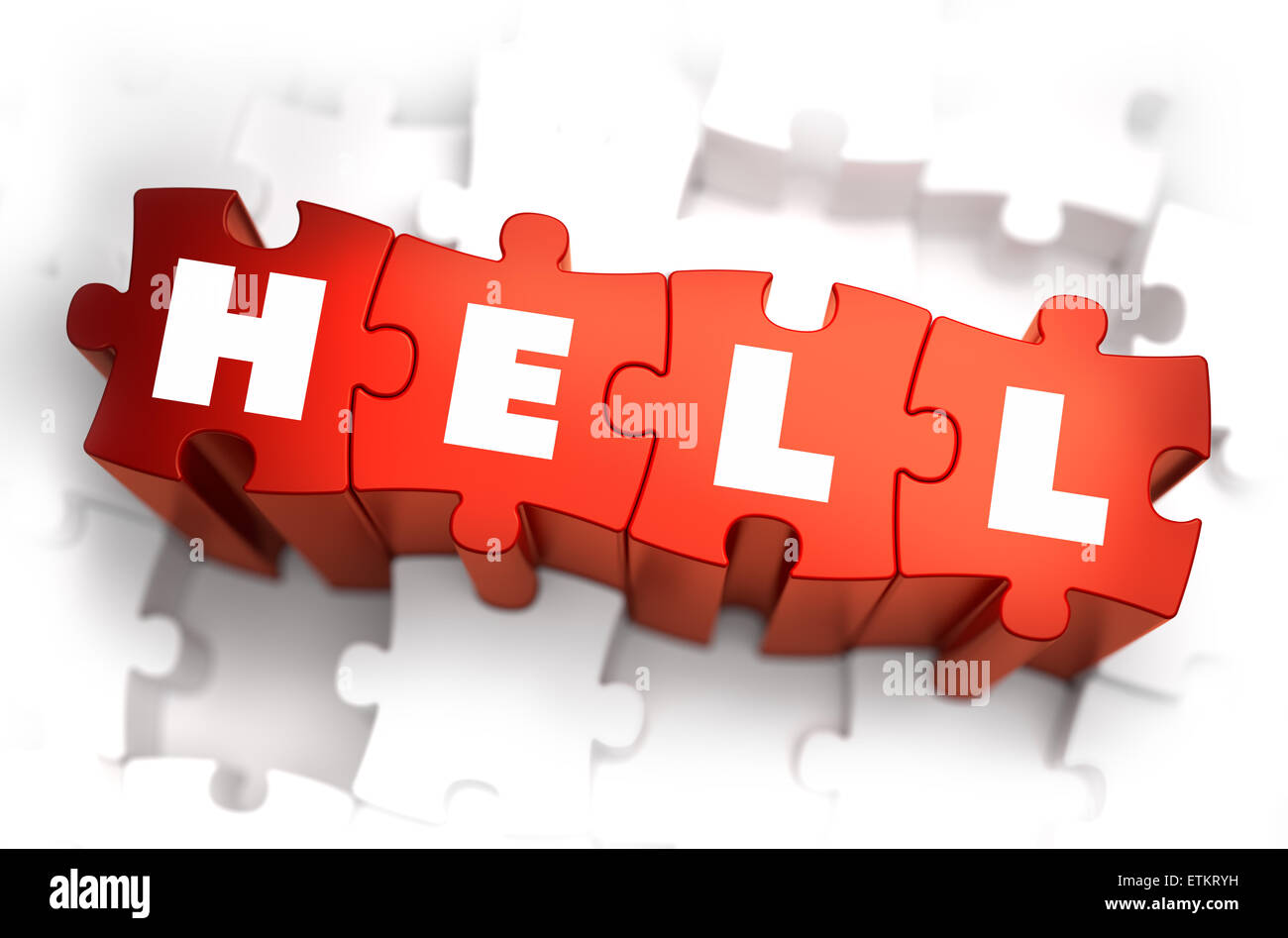 Hölle - Text auf rote Rätsel. Stockfoto