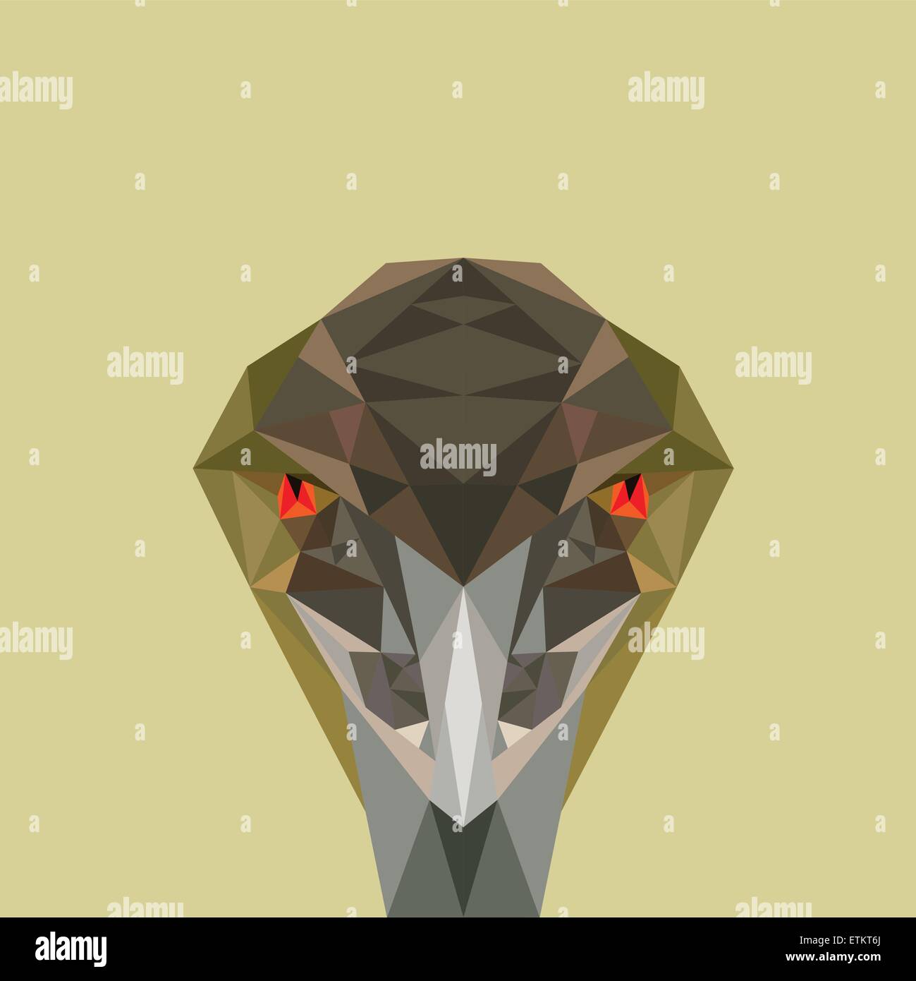 Low-Poly-Vektor-Illustration von angry Birds, Emu. Konzept der wütend, Feindseligkeit oder wachsam. Stock Vektor
