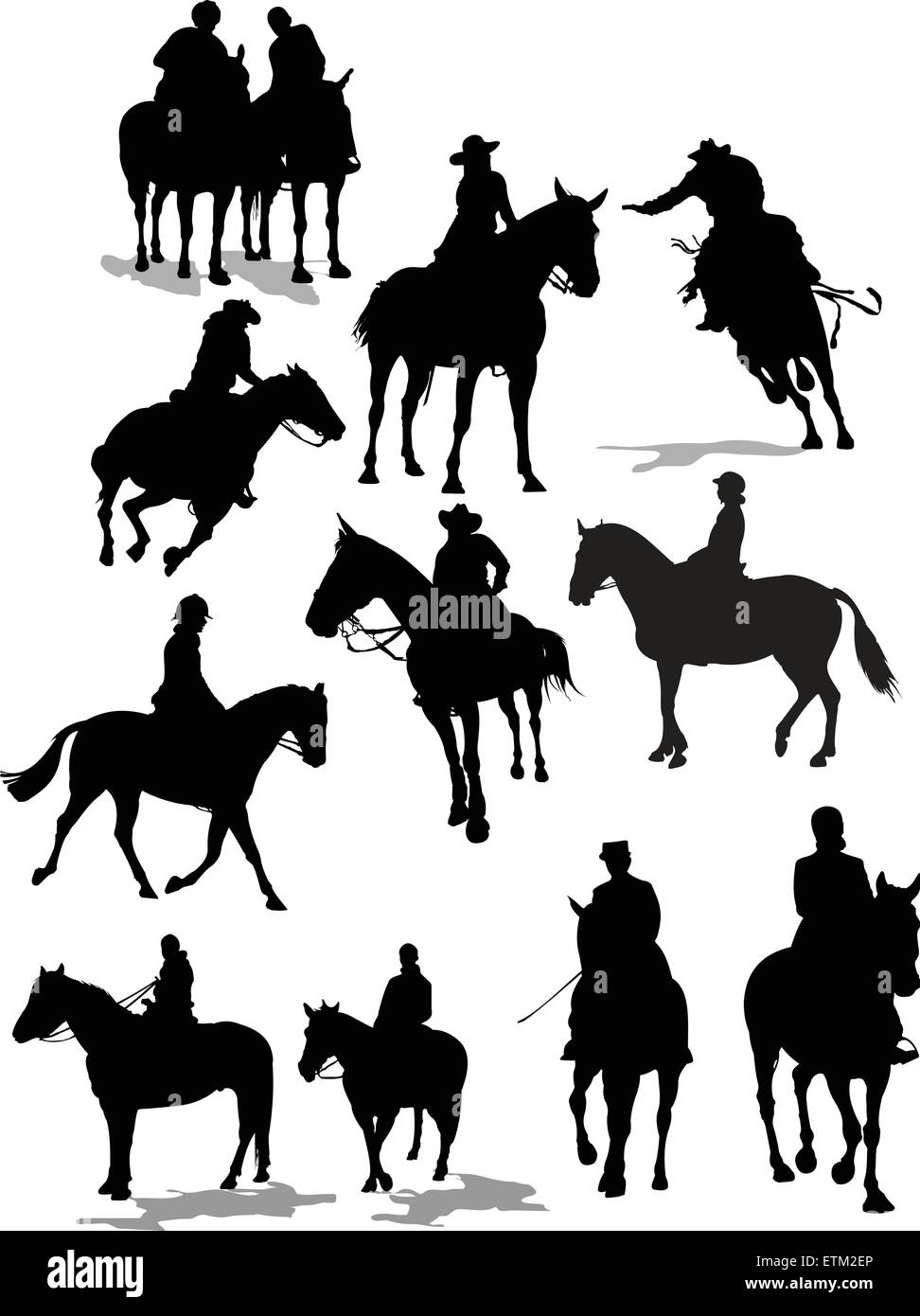 Pferd Reiter Silhouetten. Vektor-illustration Stock Vektor