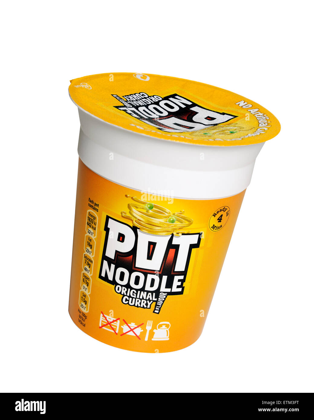 Pot Noodle, ausgeschnitten. Stockfoto