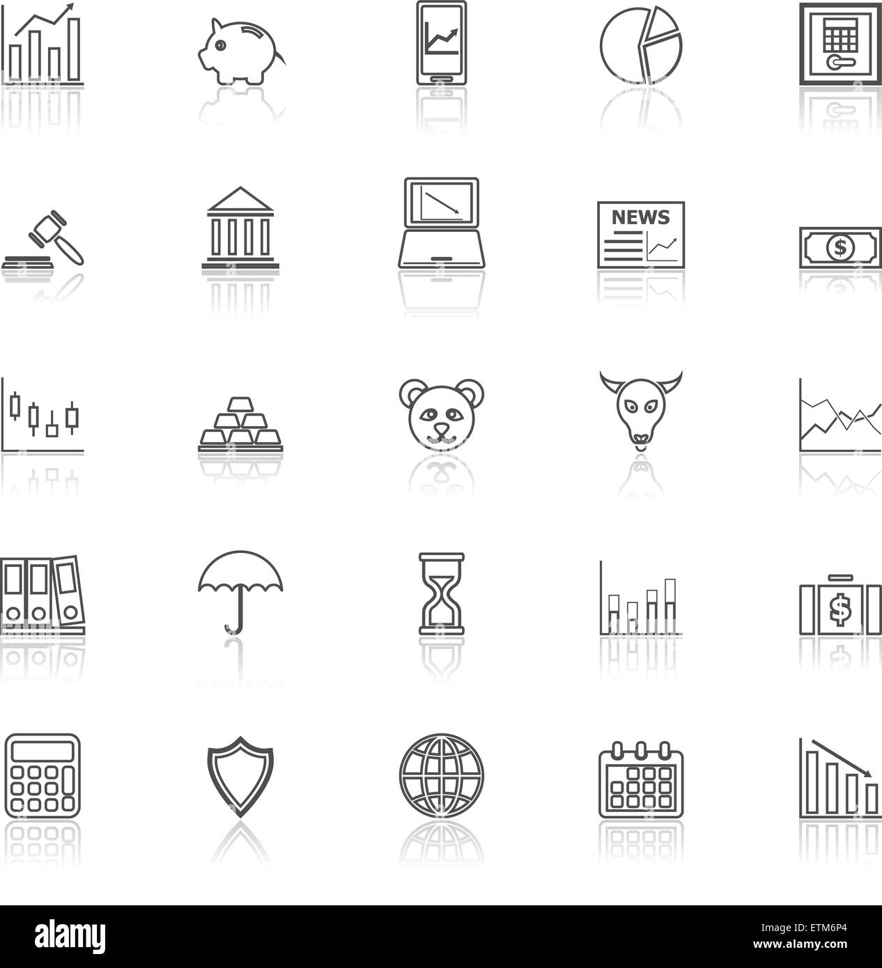 Börse-Linie-Icons mit reflektieren weiße, Lager Vektor Stock ...