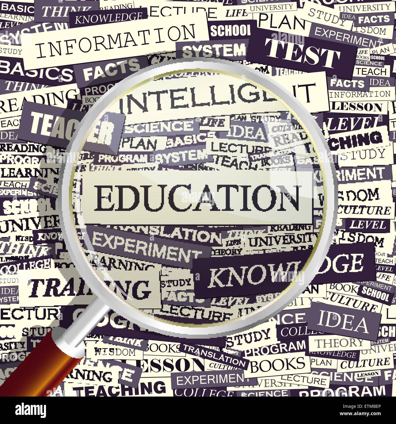 BILDUNG. Konzept verwandte Wörter in Tag-Cloud. Konzeptionelle Info-Text Grafik. Wort-Collage. Stock Vektor