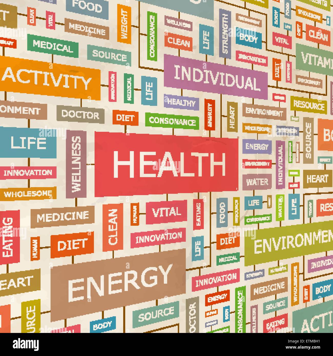 GESUNDHEIT. Konzept verwandte Wörter in Tag-Cloud. Konzeptionelle Info-Text Grafik. Wort-Collage. Stock Vektor