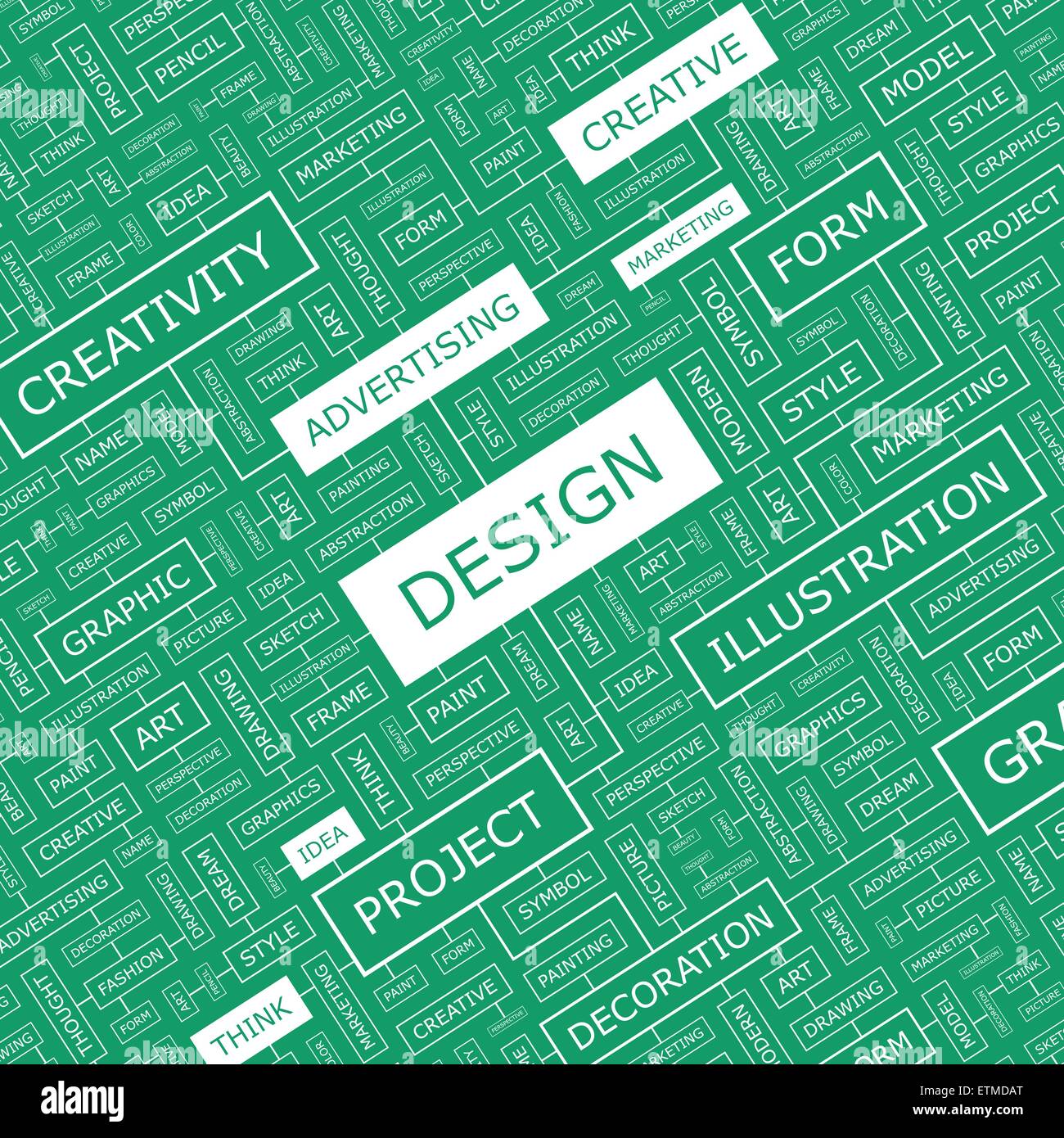 DESIGN. Wort-Wolke-Abbildung. Tag Cloud-Konzept Collage. Stock Vektor