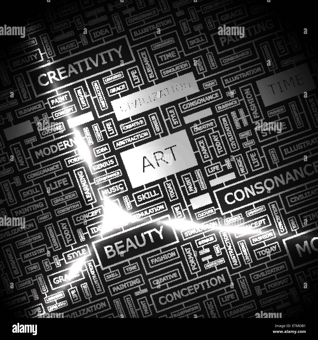 KUNST. Hintergrund-Konzept Wordcloud Illustration. Drucken Sie Konzept-Wortwolke. Grafik-Collage. Stock Vektor