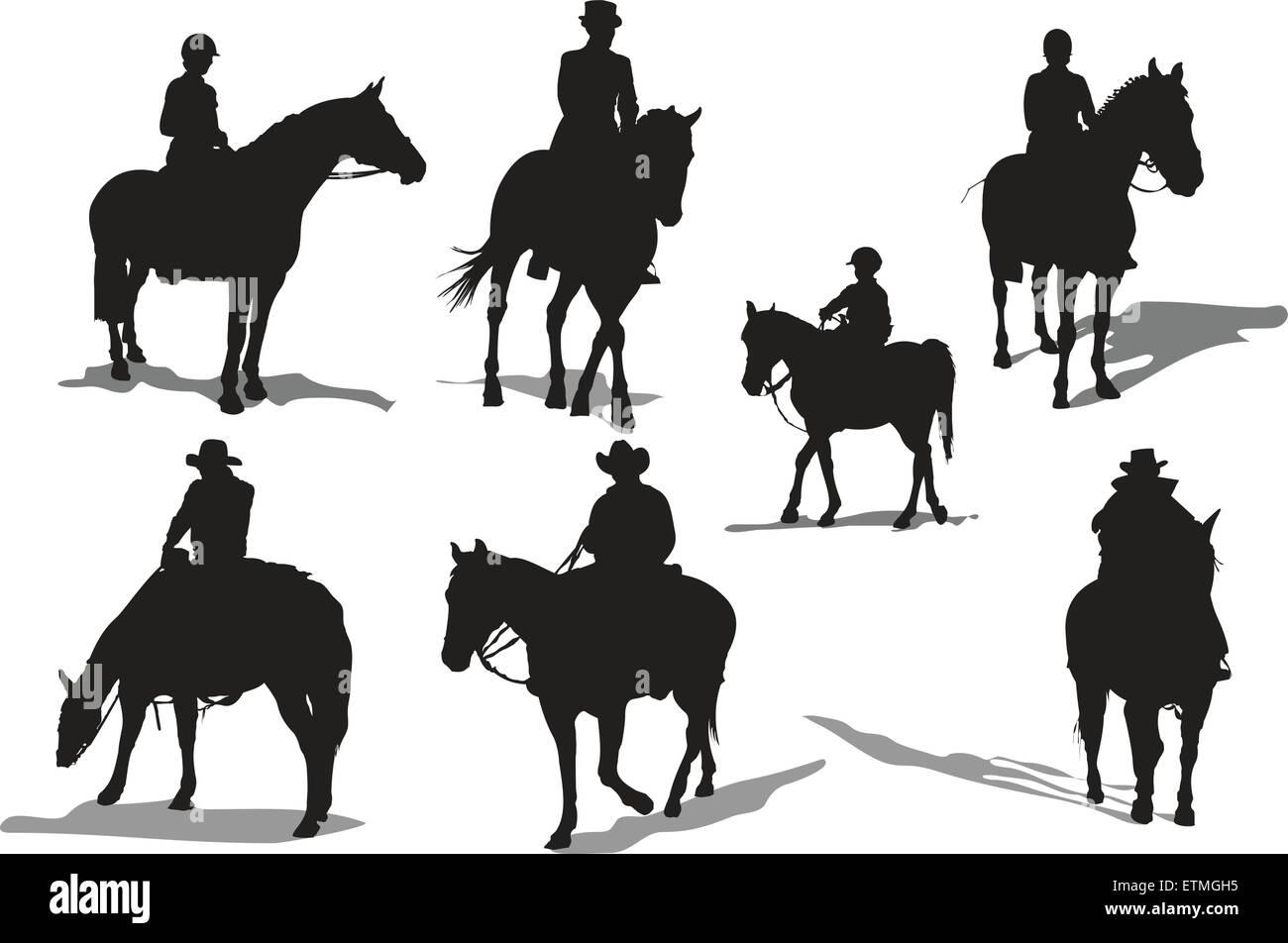 Pferd Reiter Silhouetten. Vektor-illustration Stock Vektor