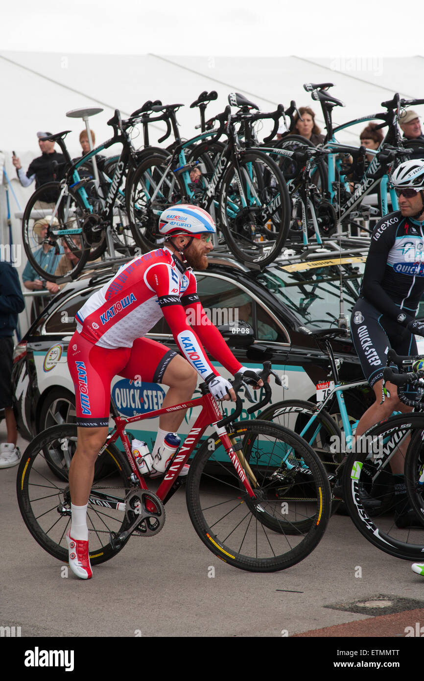 Luca Paolini Team Katusha am Tour de France York Racecourse 2014 anmelden. Stockfoto