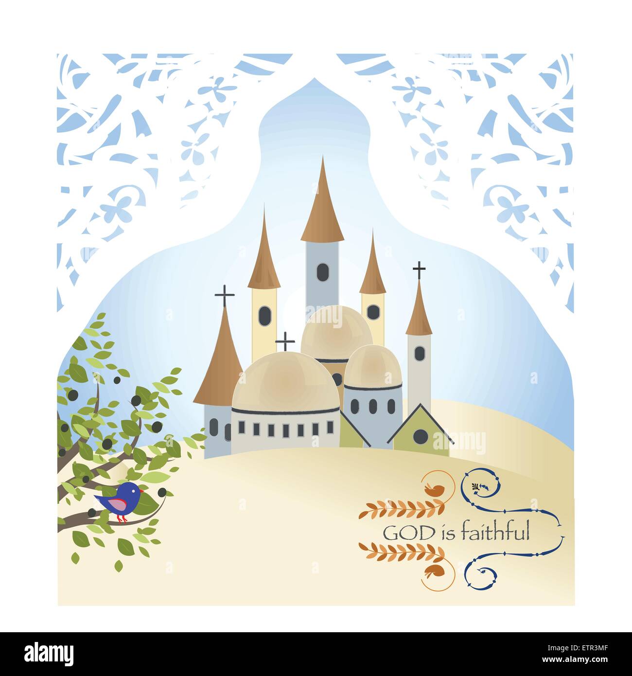 Oliven alte Stadt Jerusalem Jesus Christus Kirche Israel-Christentum-Vektor-Illustration Stock Vektor