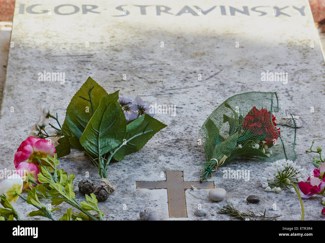 Grab des großen russischen Komponisten Igor Stravinsky auf dem Friedhof San Michele Insel Venedig Veneto Italien Europa Stockfoto