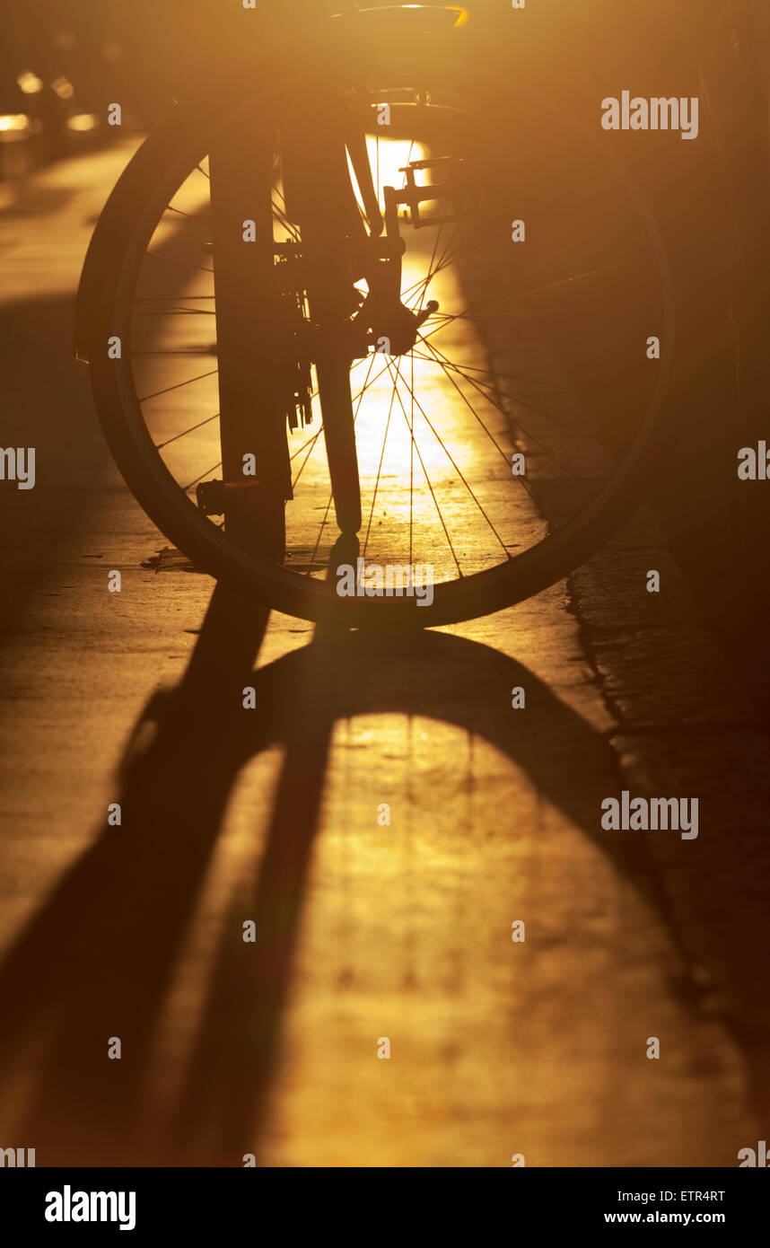 Fahrrad-Rad im Sonnenlicht warm Einstellung Stockfoto