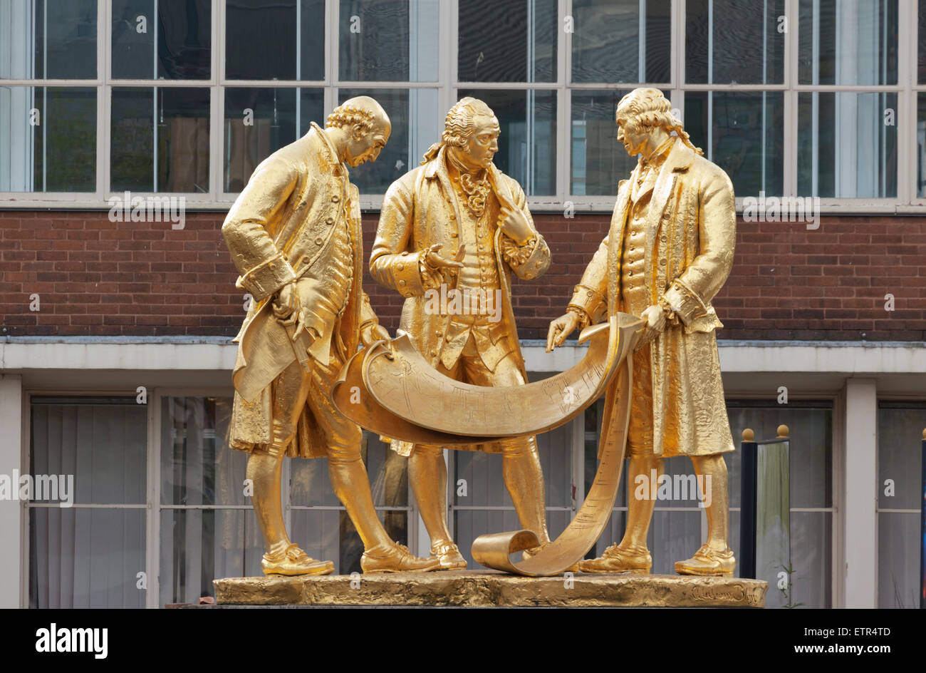 Statue von Matthew Boulton, James Watt und William Murdoch in Broad Street, Birmingham Stockfoto