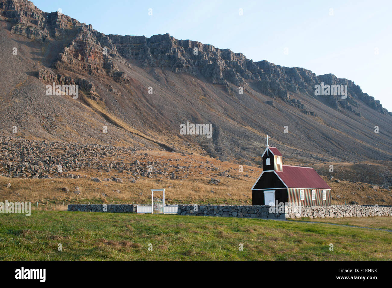 Kirche Saurbaejarkirkja, Raudissandur, Westfjorde, Westisland Stockfoto