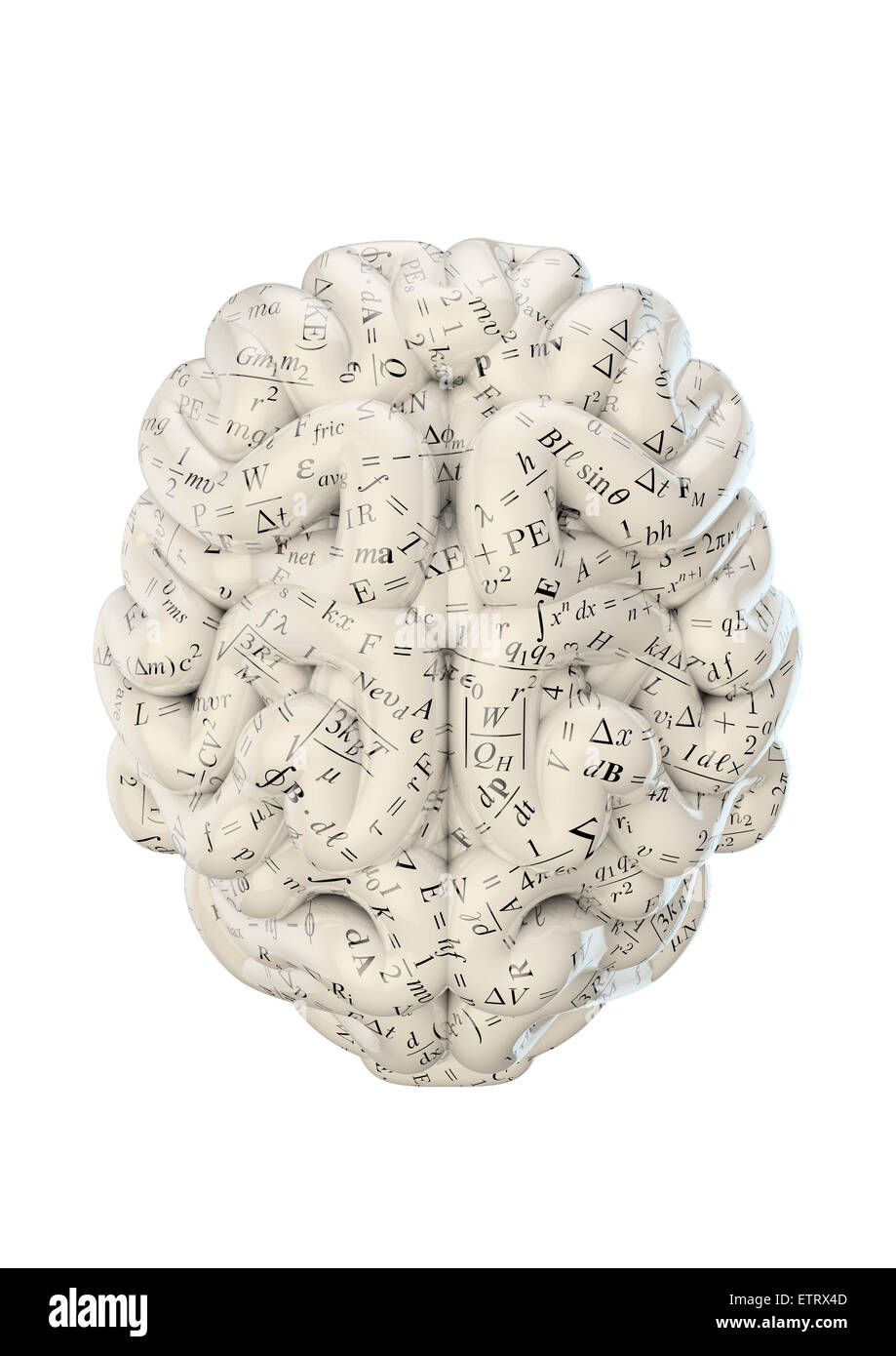 3D Rendern des Gehirns überzogen wissenschaftliche Gleichungen und Formeln Stockfoto