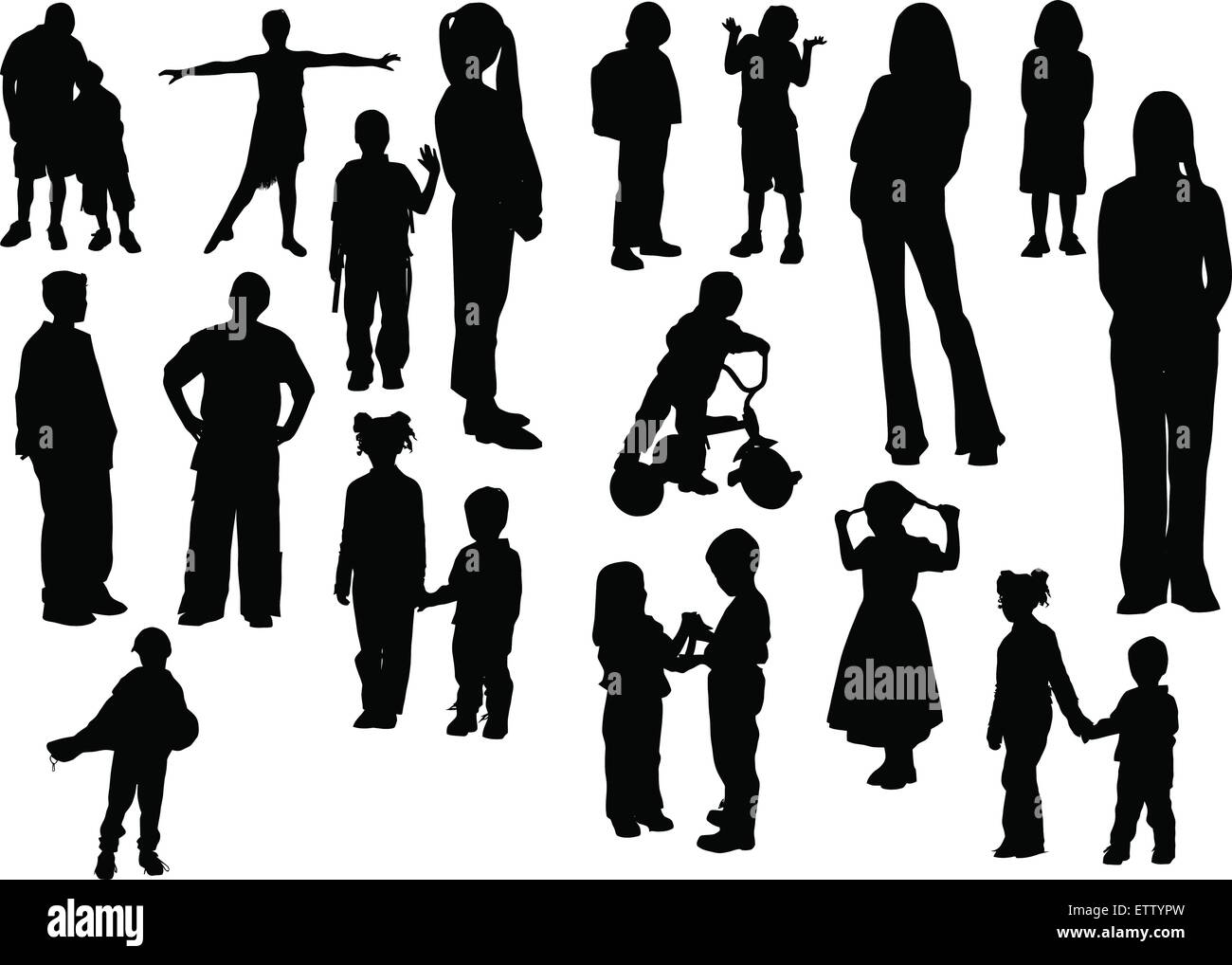 Zwanzig Kinder Silhouetten. Vektor-illustration Stock Vektor