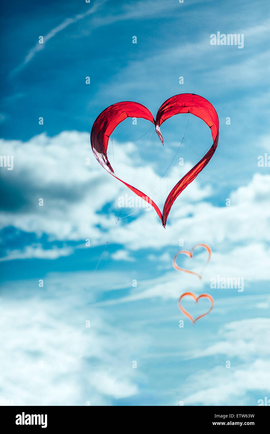 Herzförmige Rotmilane in der Luft Stockfoto