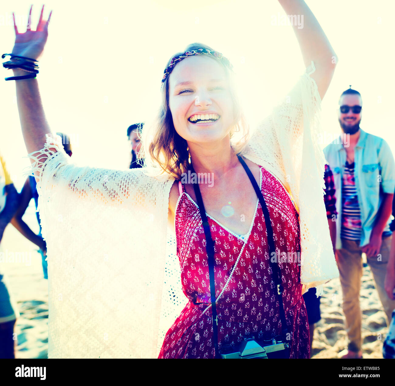 Jugendliche Freunde Beach Party Glück Konzept Stockfoto