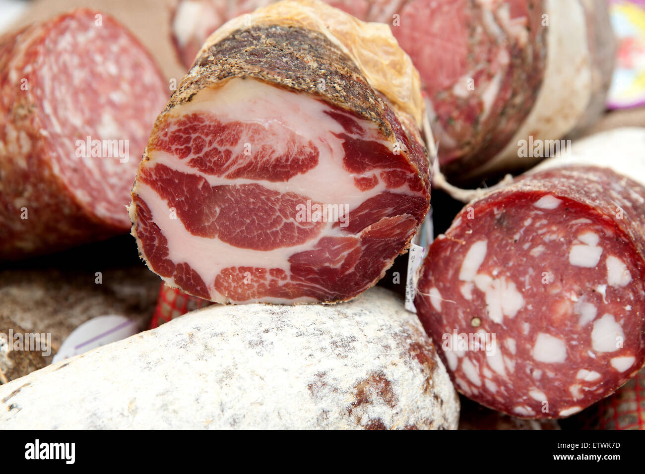 Lebensmittel, italienische Küche, Salami, Coppa Stockfoto