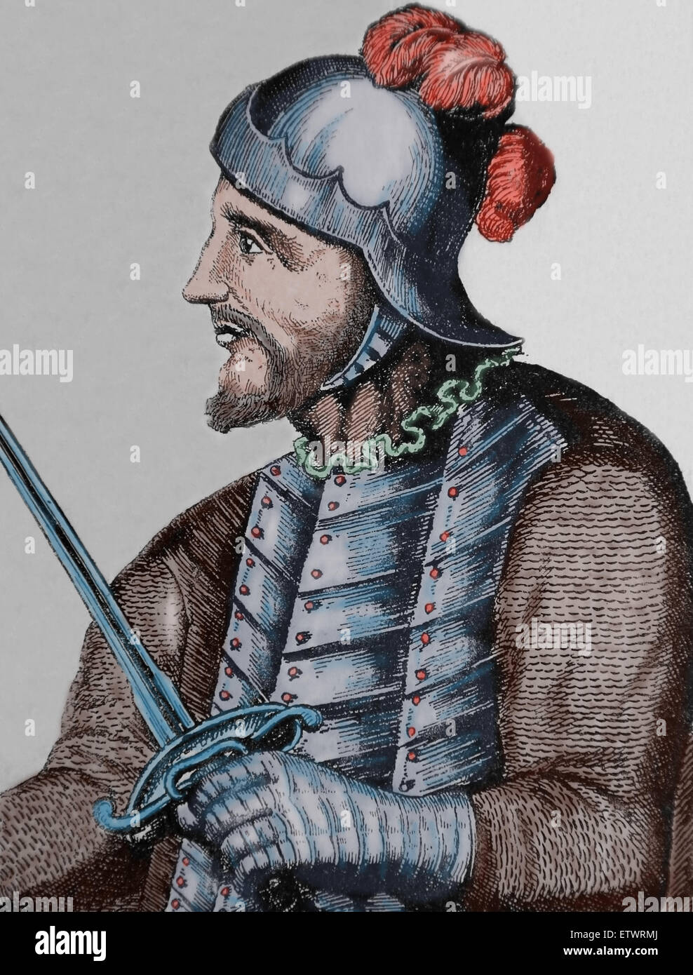 Vasco Nunez de Balboa (1475-1519). Gouverneur, spanische Entdecker und Eroberer. Neue Welt. Farbe. Porträt. Stockfoto